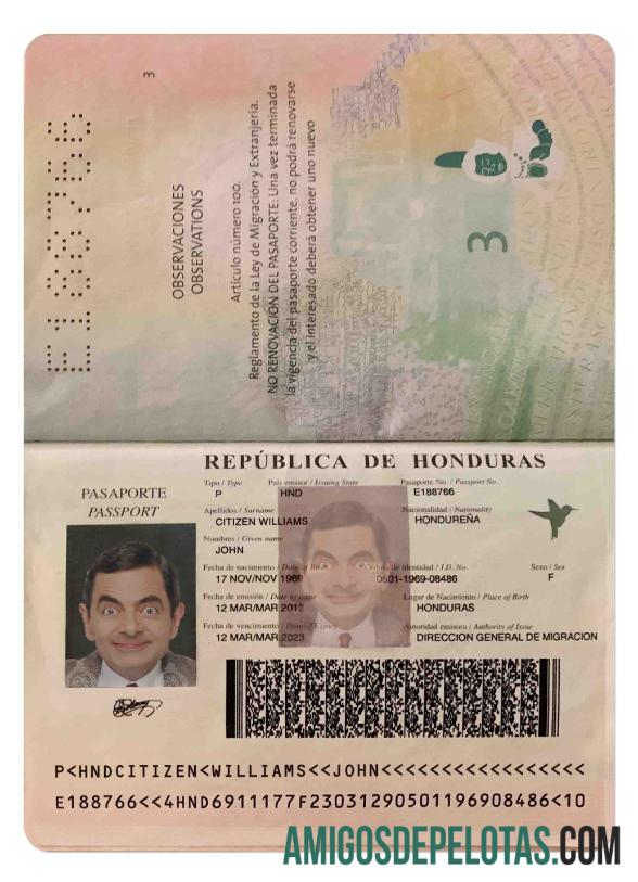 Passaporte hondurenho modelo